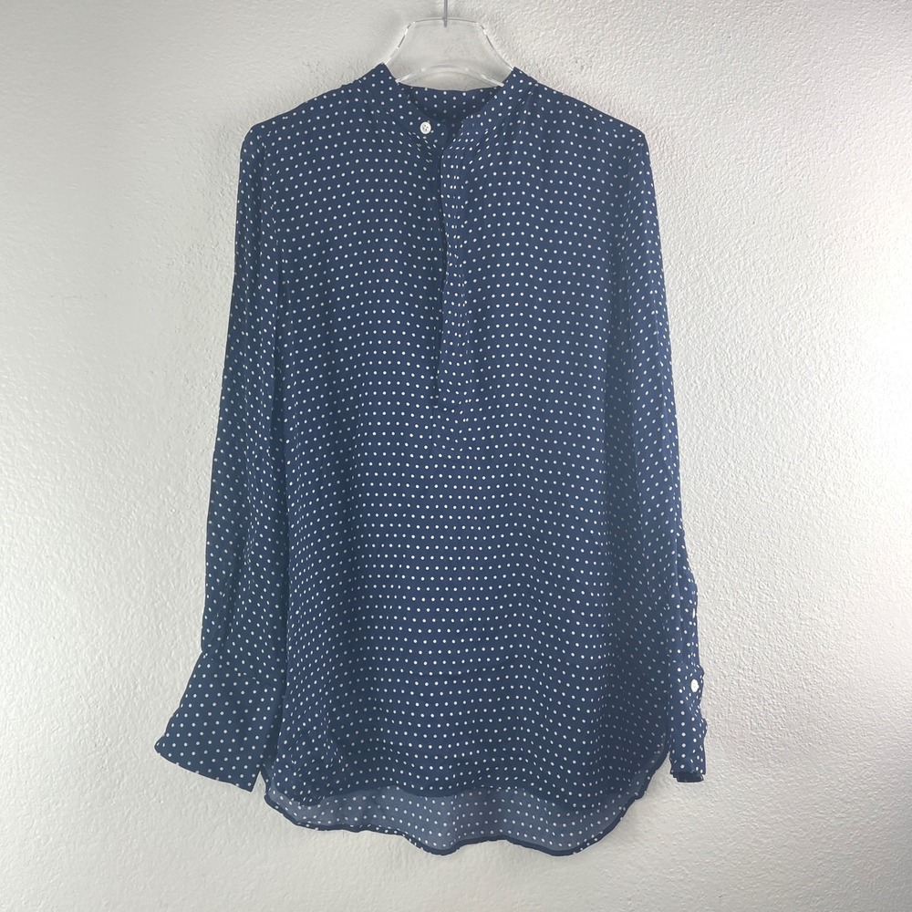 Polo Ralph Lauren Polka Dot Blouse Size M Navy Blue Preppy Classic Office Wear